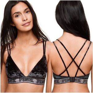 PINK Victoria's Secret Crisscross Velvet Bralette - Black